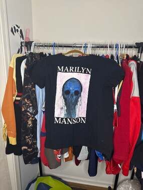 Marilyn Manson Halloween Painted Hollywood Blue Skull Watercolor Graphic T-Shirt